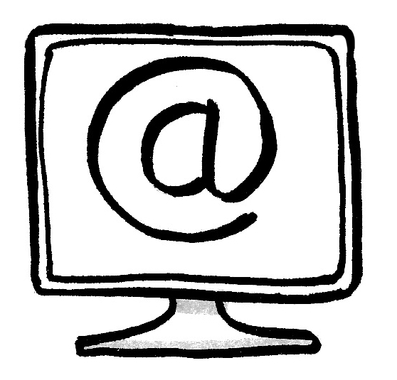 Zeichnung eines Computers mit dem Zeichen für Email